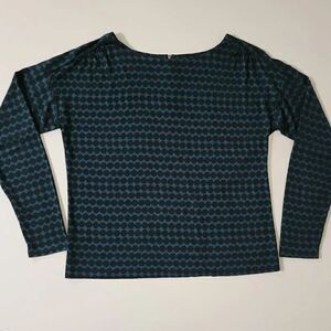 Loft Women's Teal with Black Dots Long Sleeve Top